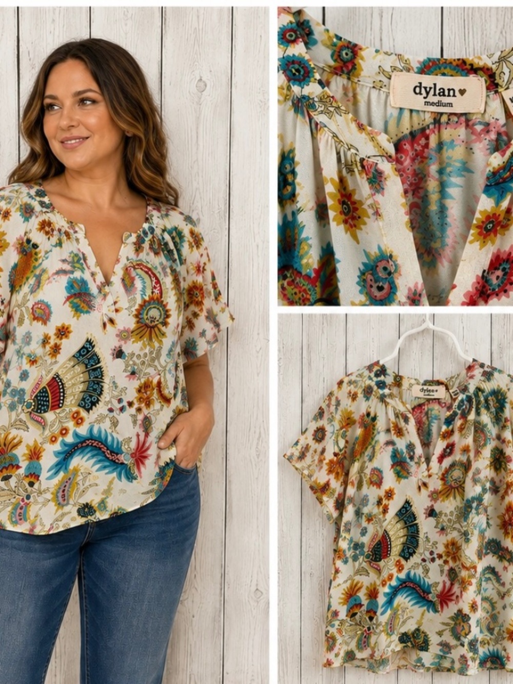 Dylan by True Grit Floral Boho Short Sleeve Blouse